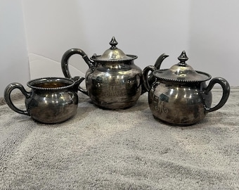 Tetera y azucarera vintage Wallace plateadas, con grabado "M", estilo Regency MCM