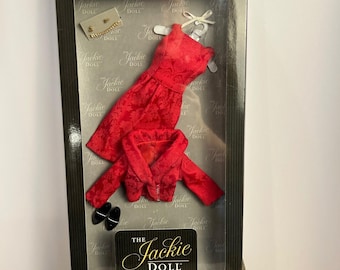 Muñeca Jackie de Franklin Mint, Navidad en la Casa Blanca, Conjunto de vestido rojo, Nuevo