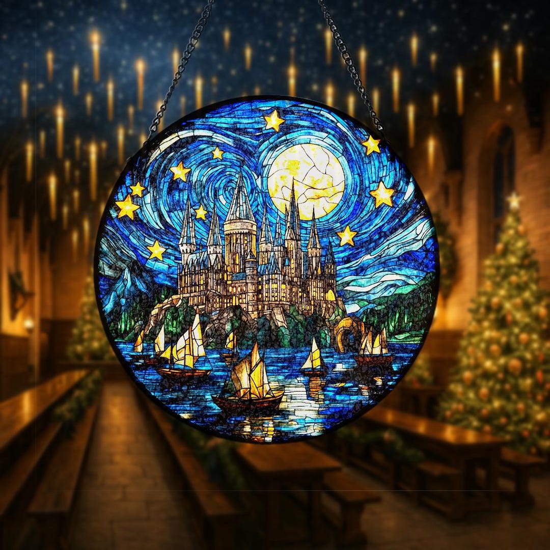 Wizard Academy Castle Stained Glass Suncatcher Window Hanging Decor ...