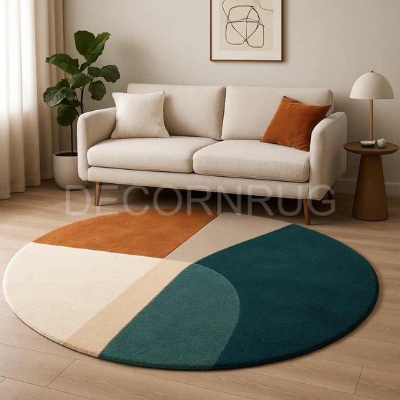 Round Color Block Area Rug, Geometric Modern Carpet