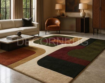 Mid Century Modern Area Rug | Geometric Curve Design