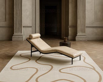 Modern Beige Wave Area Rug, Abstract Coastal Carpet