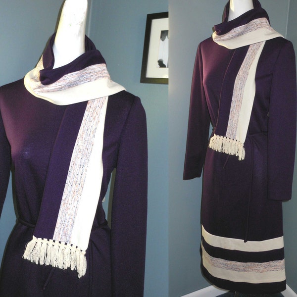 RESERVED LISTING for DIANE Vintage 70s Leslie Fay Dress and Scarf  Knit Long Sleeve med