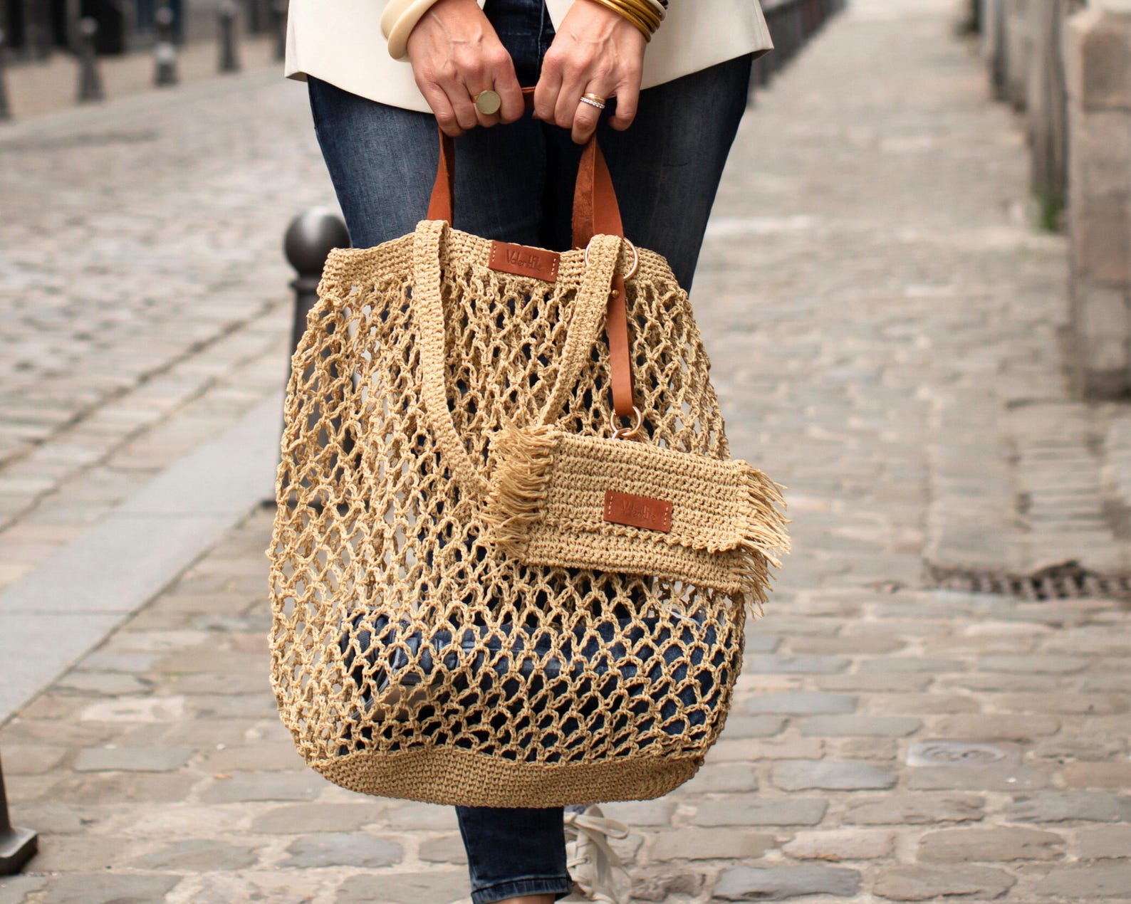 Handmade Summer Raffia Beach Bag Set | Straw Boho Mesh Tote & Clutch - Etsy