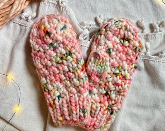 Pfirsich / Pink Knit Handstrick Damen Handschuhe [Merinowolle]