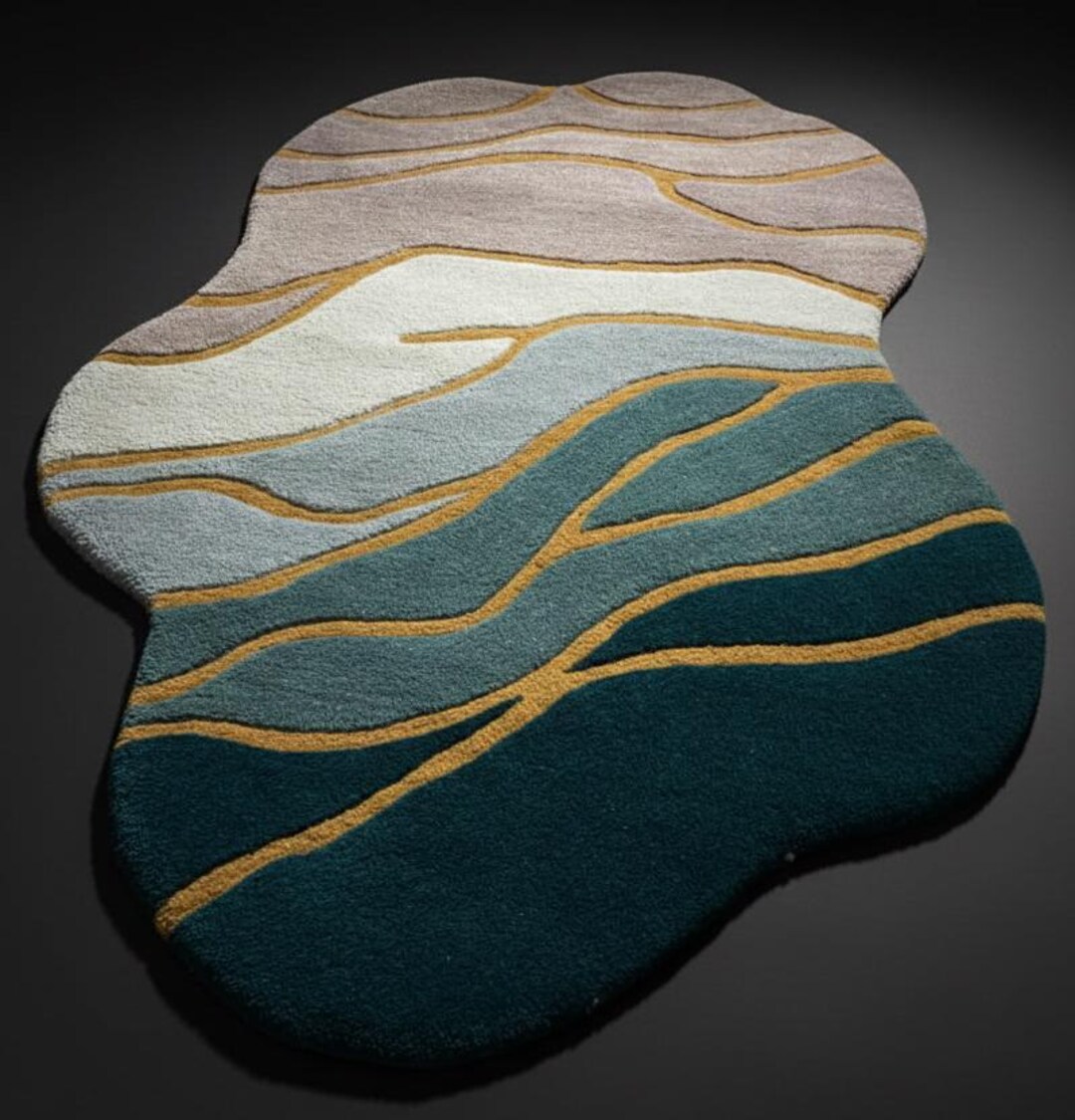 Hand Tufted Golden and Deep Blue Topography Terracota : Shoreline ...