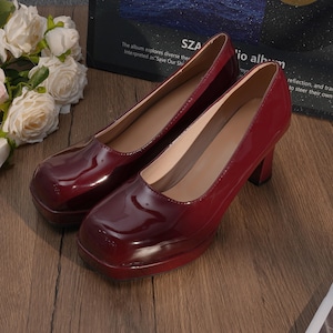 Handmade Burgundy Square-Toe Heels,Vintage Elegant Style, Comfortable & Stylish, Perfect for Evening, Everyday Wear,Luxury Leather Footwear