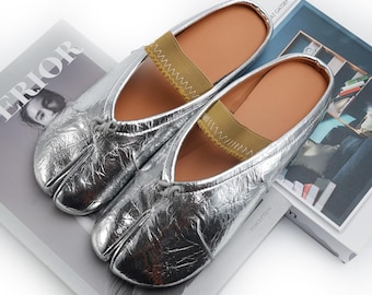 Handmade leather mules, split toe tabi shoes, full grain cowhide flats, minimalist soft footwear, Christmas gift for her,designer slip on