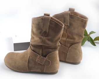 Handmade Suede Boots for Women, Stylish Ankle Boots, Zipper Closure, Chunky Heel, Soft Fur Lining, Christmas Gift for Her,Birthday Gift Idea
