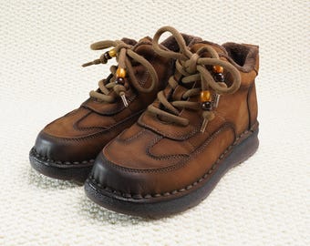 Brown leather warm ankle boots for women, handmade comfort, plush lining, side zip, non slip outsole, winter wear, holiday gift for her