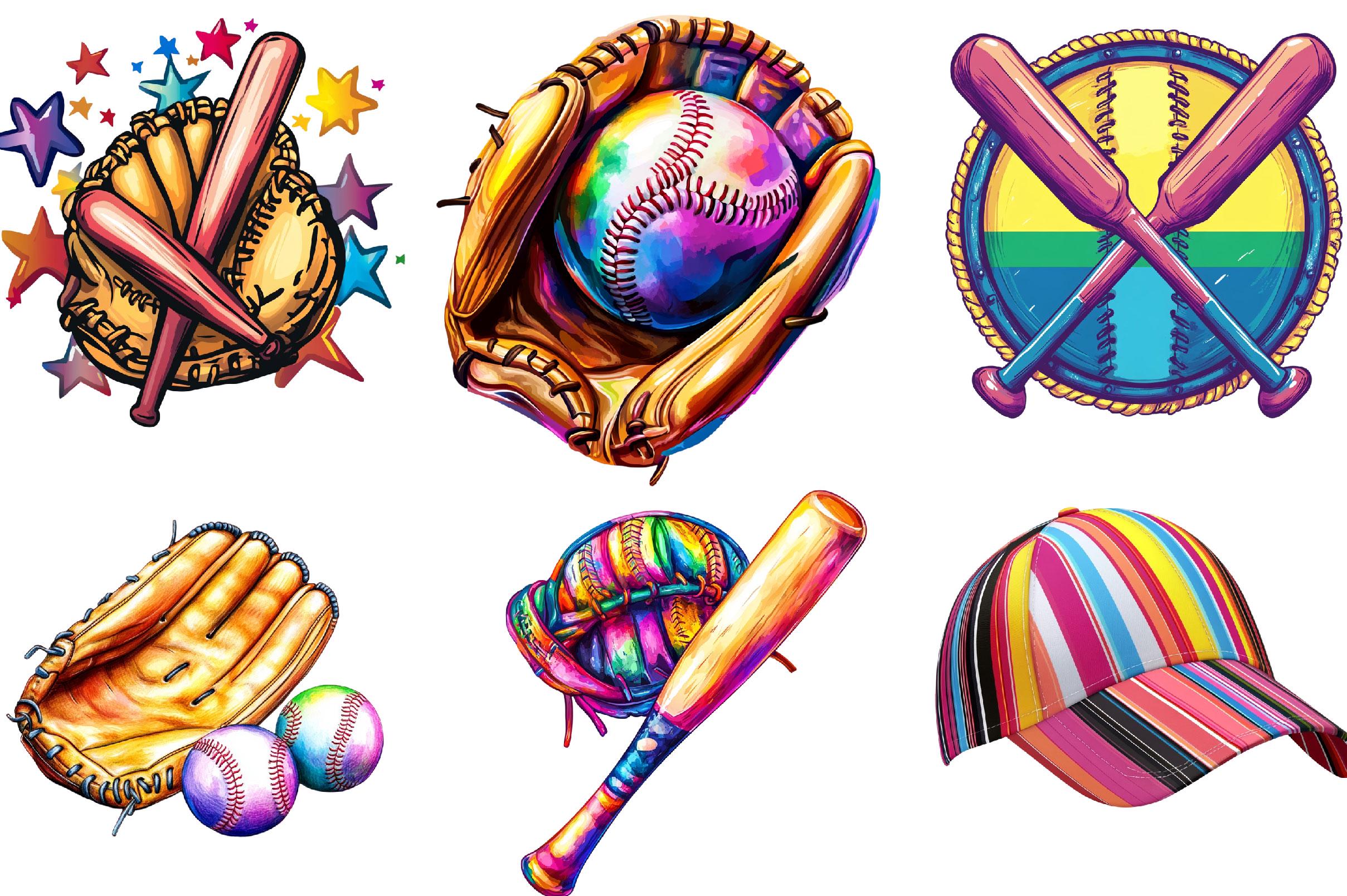 Colorful Baseball Clipart Bundle, Neon Rainbow Sports Graphics (digital ...