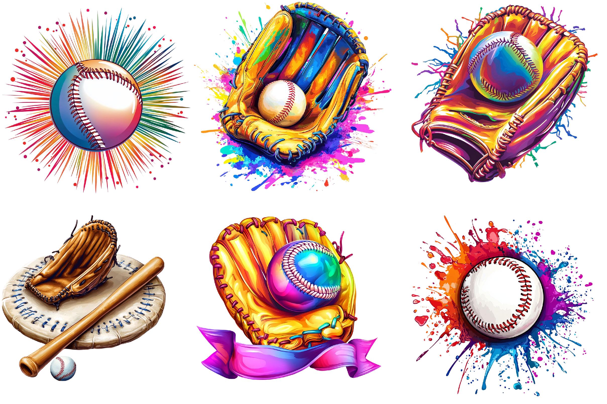 Colorful Baseball Clipart Bundle, Neon Rainbow Sports Graphics (digital ...