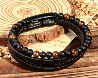 Personalisierte Herren Perlenarmband, gravierte Armband für Männer, Geburtstagsgeschenk für ihn, kundenspezifischer Herren Schmuck, Geschenke für Mann, Freund Geschenke