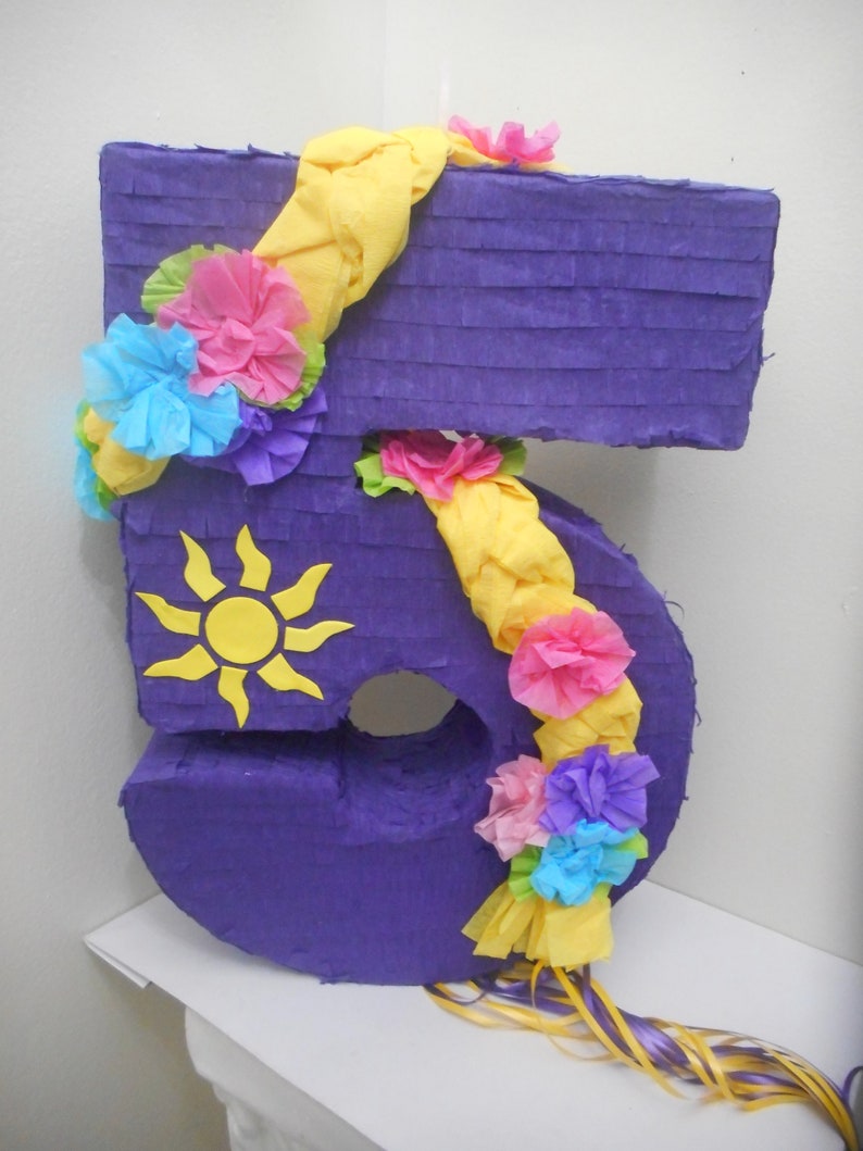 5th Birthday number five year Rapunzel Purple pull string Pinata 17.5 x 12.5 x 4