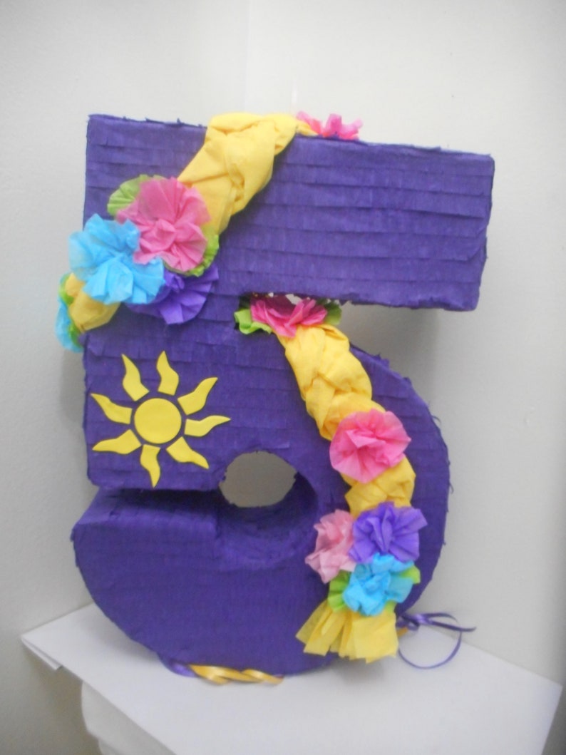 5th Birthday number five year Rapunzel Purple pull string Pinata 17.5 x 12.5 x 4