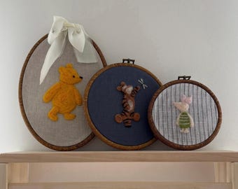 Gefilzte Vintage Winnie Puuh Wand Kunst: Handgemachte Kinderzimmer Dekoration, Erbstück Andenken, Baby Party, Personalisiert