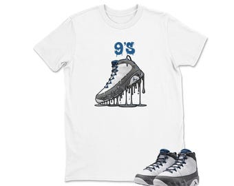 Dripping Shoe Shirt To Match Jordan 9 Flint Grey, Jordan 9 Flint Grey Sneaker Matching Shirt, Jordan Match Tee, Jordan 9 Sneaker Match Shirt