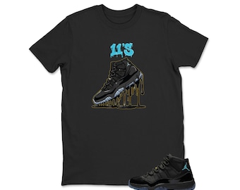 Jordan 11 Gamma Matching Sneaker Tee Shirt Black, Custom Printed T-Shirt Matching Jordan 11 Gamma