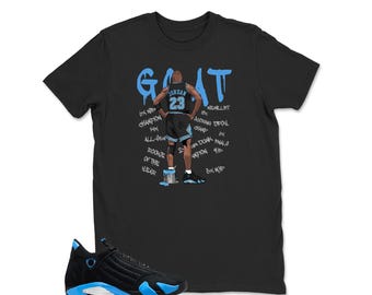 Shirt To Match Jordan 14 Black and University Blue, GOAT Air Jordan 14 University Blue Matching Shirt, 14 Retro Blue Black Match Shirt