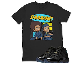 Jordan 11 Gamma Matching Sneaker Tee Shirt Black, Custom Printed DAAAMN T-Shirt Matching Jordan 11 Gamma
