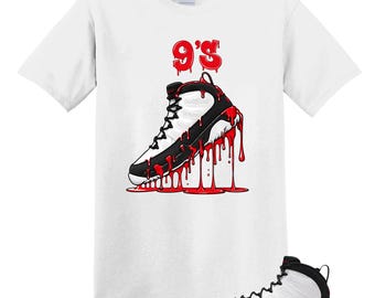 9 Space White Black True Red OG T Shirt Match Dripping Shoe, Jordan 9 Space Jam  Match Tee