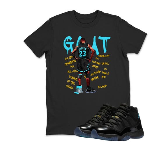 Jordan 11 Gamma Matching Sneaker Tee Shirt Black, Custom Printed GOAT T-Shirt Matching Jordan 11 Gamma