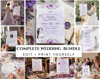 Complete Wedding Templates Bundle | Editable Invitations, Save the Date, Seating Chart, Menu & More