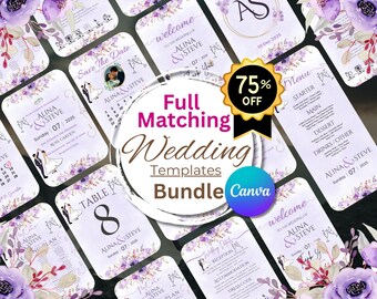 Complete Wedding Templates Bundle | Editable Invitations, Save the Date, Seating Chart, Menu & More