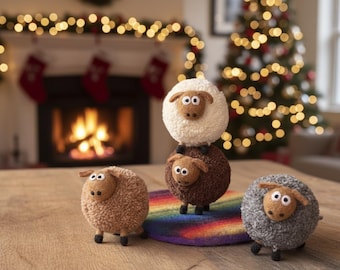Wool Felt Sheep Decor, Handmade Needle-Felted Figurines
