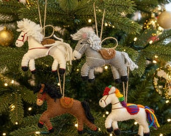 Handmade Felt Horse Ornaments Wool Christmas Holiday Tree Decor Gift
