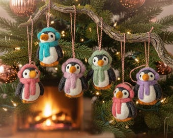 Wool Felt Penguin Ornaments, Handmade Christmas Tree Decor Gift Set