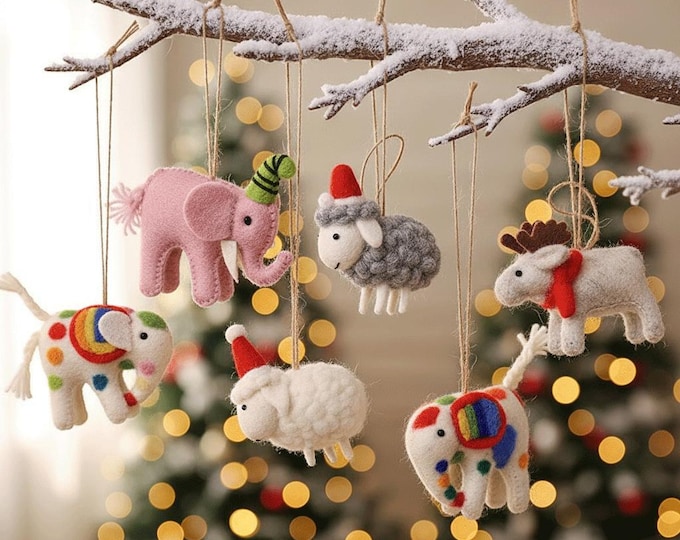 Handmade Felt Animal Ornaments, Wool Christmas Decor