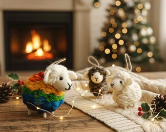 Handmade Wool Felt Sheep Ornament, Christmas Holiday Decor