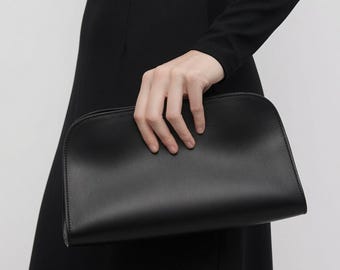 Bolso de hombro de piel negra, bolso de mano Peggy, bolso de lujo discreto, bolso minimalista para el día a día.