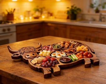 Unique Highland Cow Charcuterie Board Wooden Boards,Rustic Farmhouse Serving Platter Gift