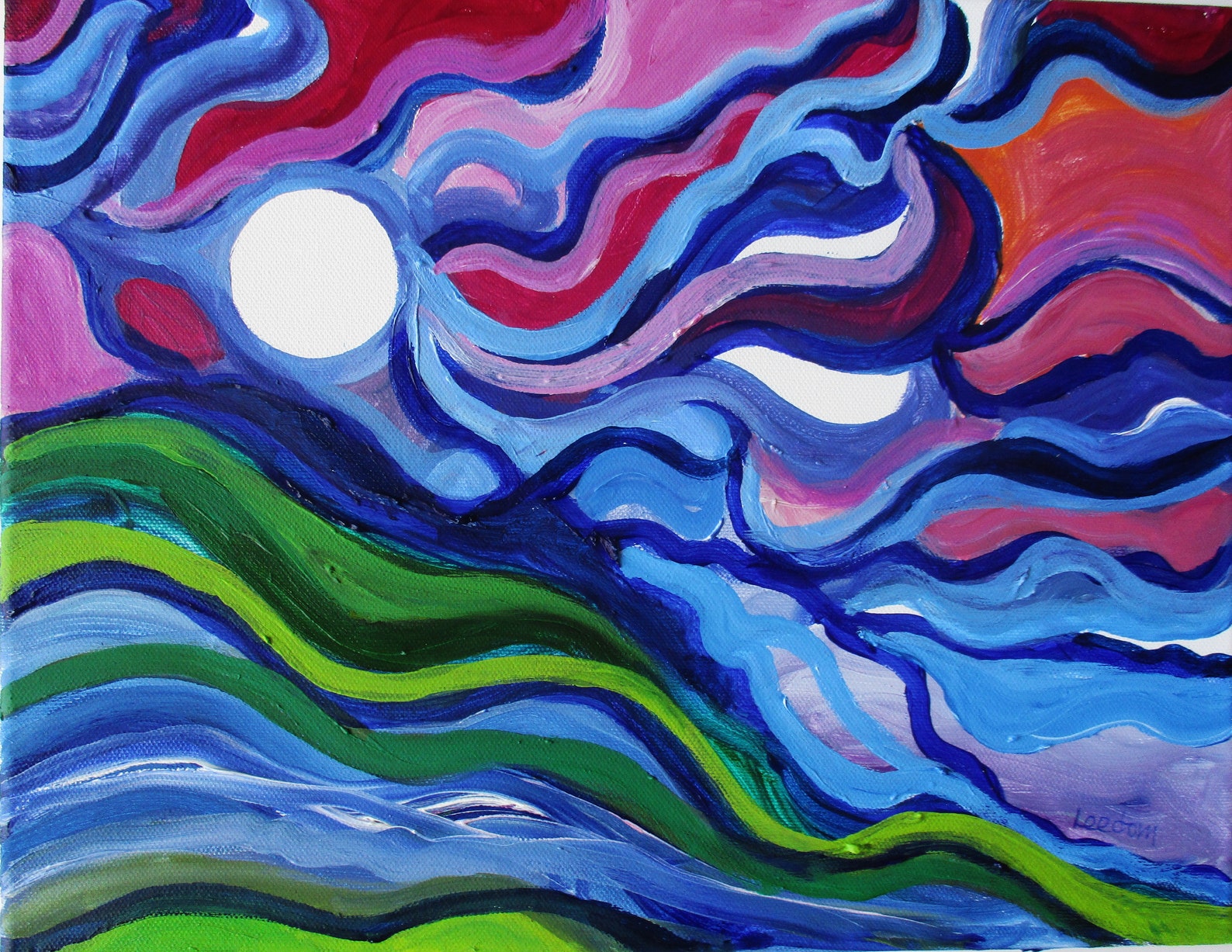 Blue green purple wall art Original Abstract landscape oil Etsy