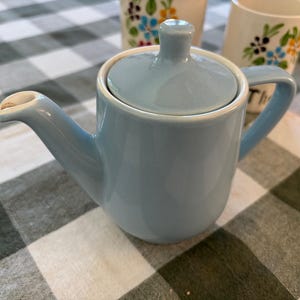 Vintage French Individual Teapot, Pale Blue Glaze, Small Coffee Pot, Unsigned