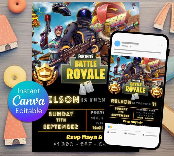 Fortnite Birthday Invitation | Battle Royale Gamer Party | Fort Game Birthday Invitation | Digital Canva Download