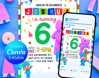 Pocoyo Birthday Invitation | Editable Canva Kids Party Template (Instant Download)