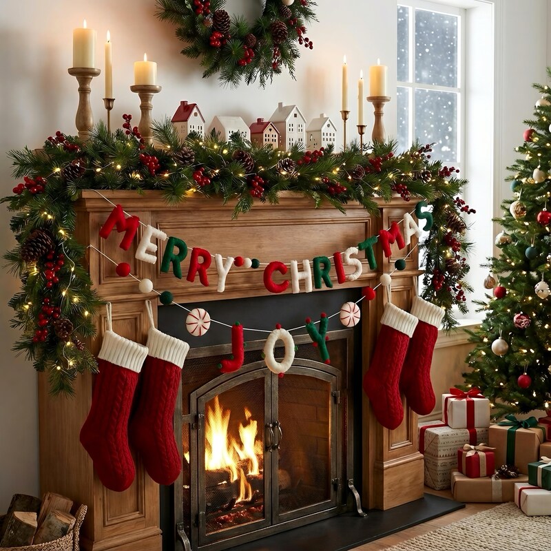 Joyeux Noël Drapeau Ensemble Coloré De Décorations De Noël | Vecteur