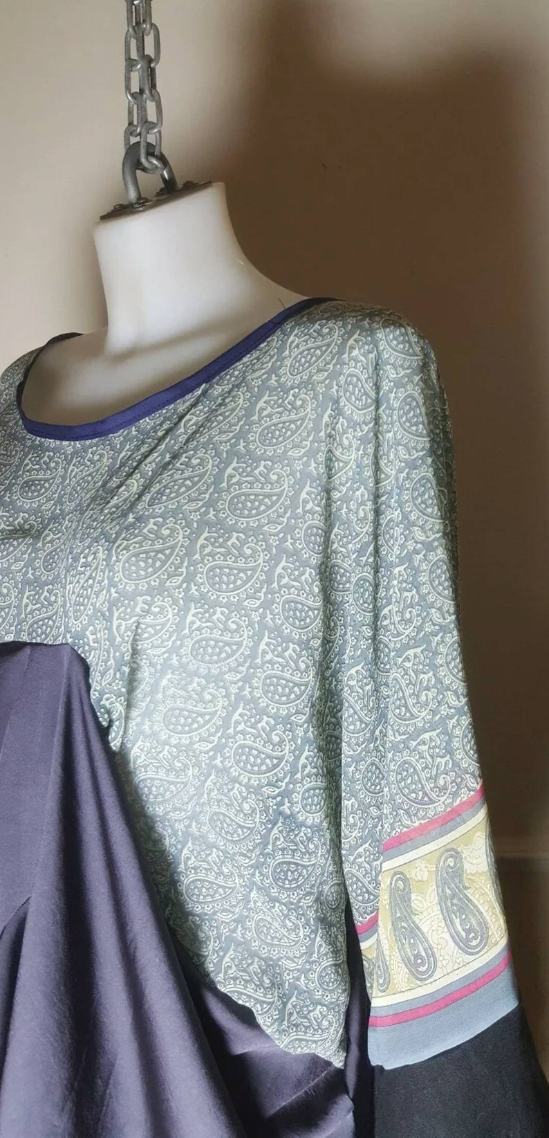One-of-a-kind Handmade Saree abstract Kaftan kimono Dress One Size Boho Style Lagenlook Kaftan Kimono Dress