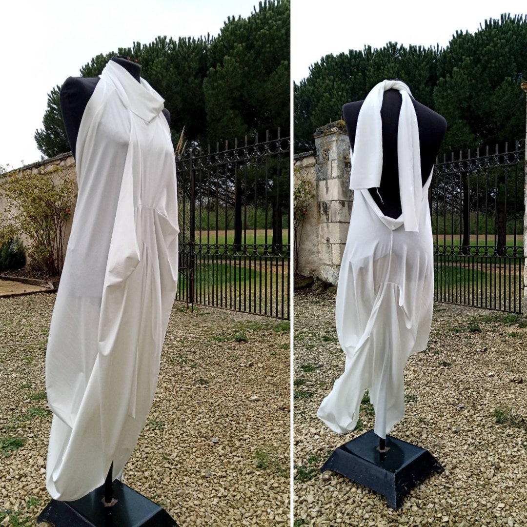 Oneofakind White Grecian Draping Backless Boho Sacred Dress