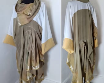 One-of-a-kind Handmade Bespoke abstract Lagenlook Draping Kaftan Tunic Top / Dress Cowl Neck Collar One size fits all Boho