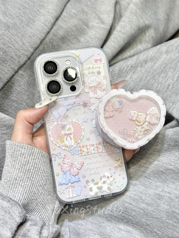 Painterly Vaporwave Bow Cute Phone Case with MagSafe Stand, iPhone 17, iPhone 17 Pro, iPhone 17 Pro Max, Aesthetic Shockproof Silicone Cover