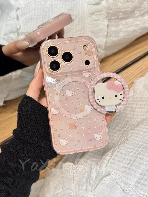 Full Cover Colorful Stars Hello Kitty MagSafe Phone Case, iPhone 17 Case, iPhone 17 Pro Case, iPhone 17 Pro Max Case, Shockproof Silicone