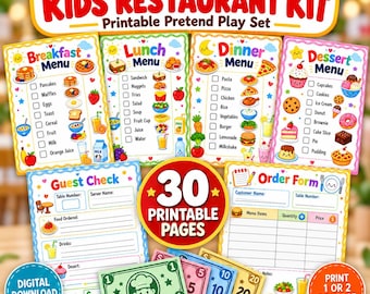 Pretend Play Menus, Printable Restaurant Dramatic Play, Pretend Restaurant Menus, Kitchen Play Menus, Kids Restaurant Menu