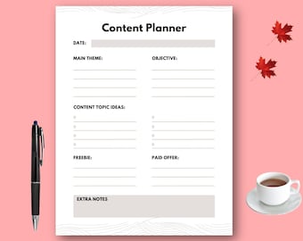 Plantilla imprimible de planificador diario en PDF / Planificador de contenido para redes sociales / Planificador de contenido / Planificador minimalista y sencillo / Planificador de horarios