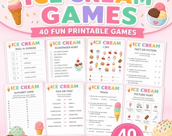 Paquete de juegos de helados, 40 juegos para fiestas de helados, actividades de helados para niños, juegos para fiestas de verano, juegos imprimibles de cumpleaños.