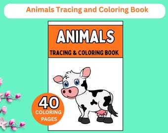 Libro de animales para colorear y trazar para niños / 40 páginas imprimibles para trazar y colorear / Cuaderno de ejercicios educativo para preescolar / Descarga instantánea en PDF