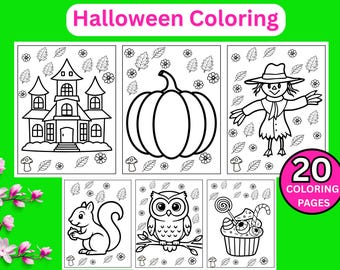 Dibujos para colorear de Halloween para niños, actividades de Halloween, dibujos acogedores para colorear de otoño, calabazas, fantasmas, libro para colorear, descarga instantánea